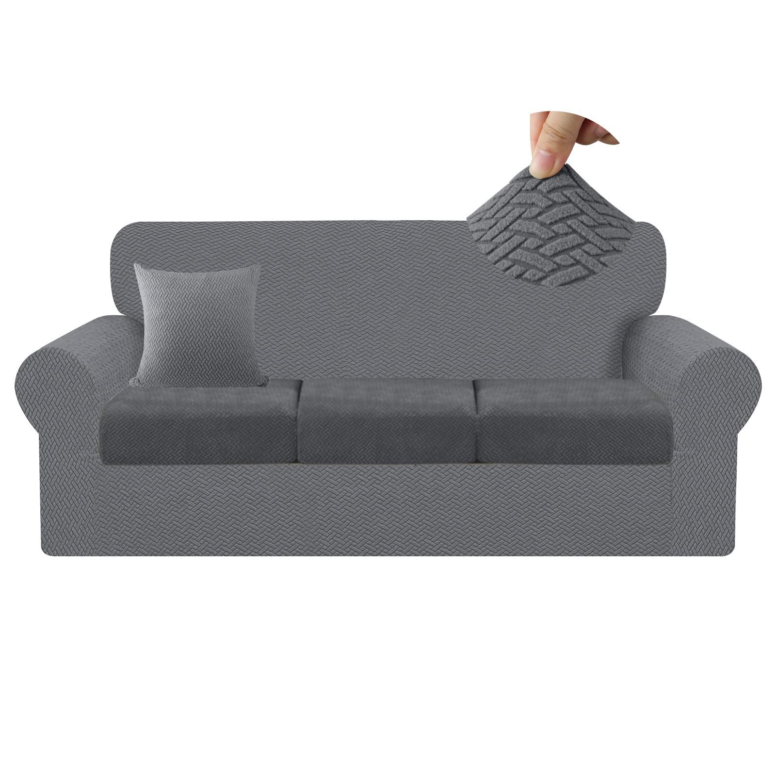 

Jacquard Sofa Cover Super Soft Non-Slip Couch Slipcovers Spandex 1/2/3 Seater Protector Cover for Living Room Dogs Cats Pets Kid 1 Seater 90-140 cm серый