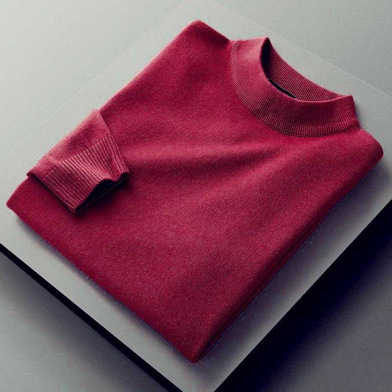 Men's Autumn/Winter Slim Fit Woolen Pullover - Half High Neck Knitted Sweater