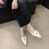Nai Pai 2025 spring and summer new metal buckle pointed head flat bottom slippers flat heel bag head half drag wear women's sandals comfortable