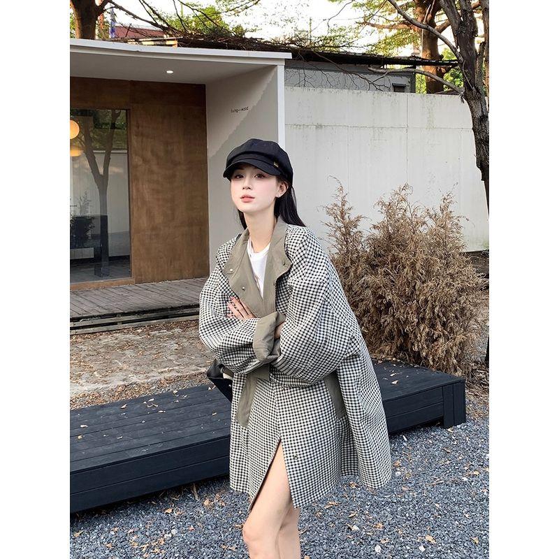 Kumikumi Design Sense Lapel Trench Coat Outerwear Women Clothes Autumn Chic Reverse Mid-Length Versatile Top