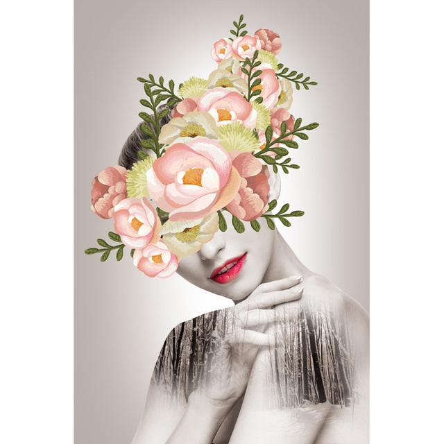 Moderne jenter med blomster på hodet Lerretsmaling Nordisk gang Veggkunstplakater Utskrifter til stuen Hjemmeinnredning uten ramme