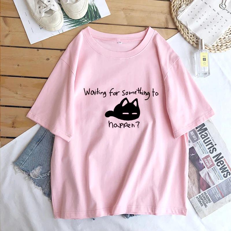 

Waiting for Something To Happen Omori Cat Print Women T-shirt Shirt Harajuku Short Sleeve T-shirt Tee Tops Clothing 3XL