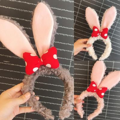 Damen Pelziges Tier Hasenohren Kopfschmuck Plüsch Hasenohren Stirnband mit Schleife für Halloween Weihnachten Cosplay Zubehör