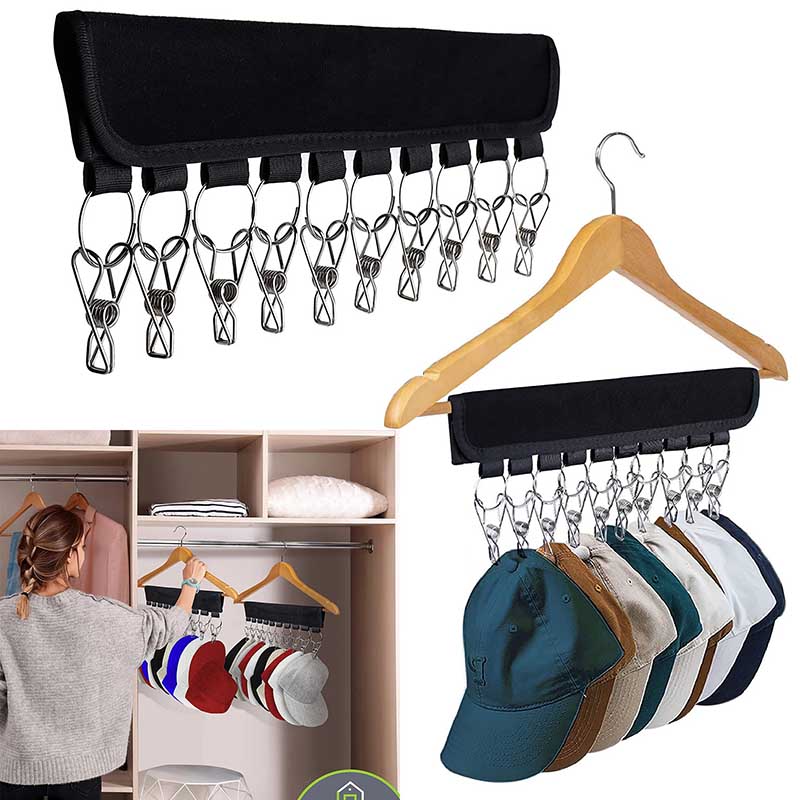 Multi Functional 10 Clips Baseball Cap Storage Rack Fabric Portable Organizer Clips Foldable Travel Coat Hat Holder Drying Hooks