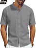 Casual Herenhemd met Korte Mouwen en Mandarijnkraag Lichtgewicht Linnen-Look Knopen-Down Top met Borstzak Ademend Zomer Strandvakantie Shirt