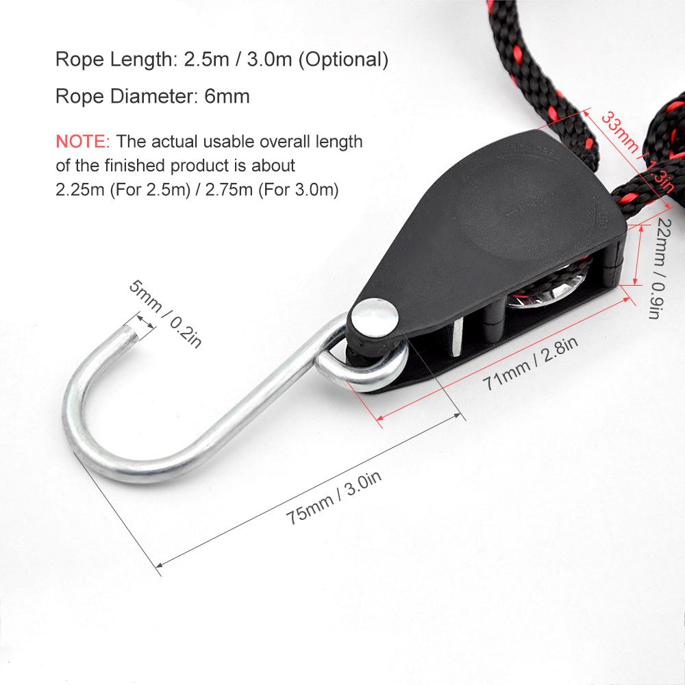 2pcs Kayak Tie Down Straps Ratchet Pulley Ropes Adjustable Ropes Hanger Working Load Up To 299.8lbs
