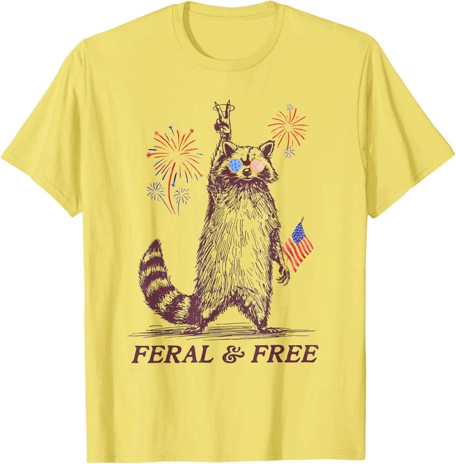 Feral & Free Funny Patriotic Racoon Feral And Free 4th July T-Shirt 2XL