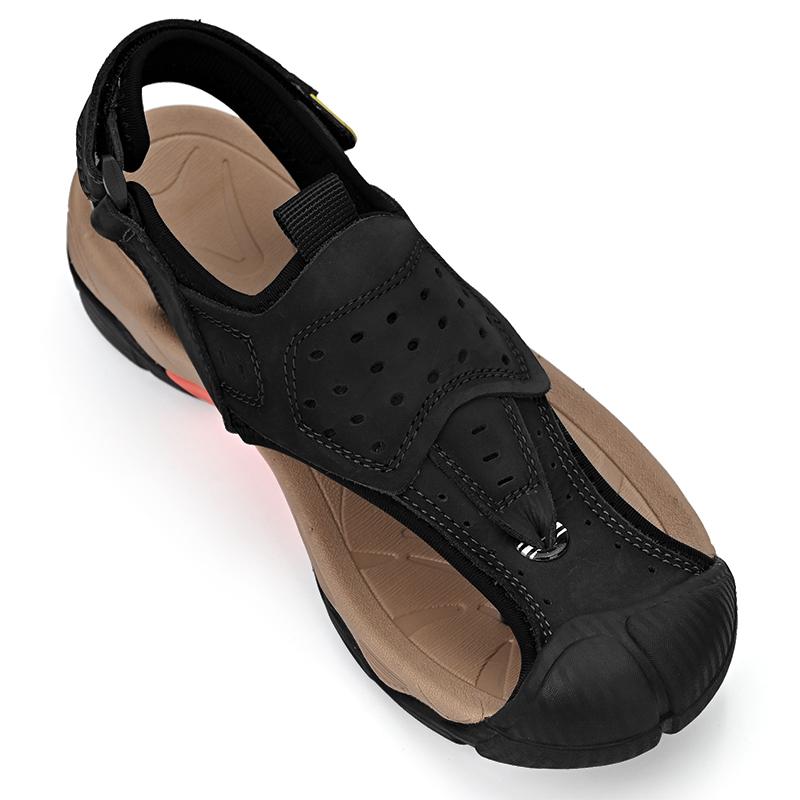 

Модные летние мужские сандалии, мужские сандалии из натуральной кожи, классические римские туфли, мягкие уличные кроссовки, пляжные резиновые плоские мужские сандалии для походов 46 чёрный