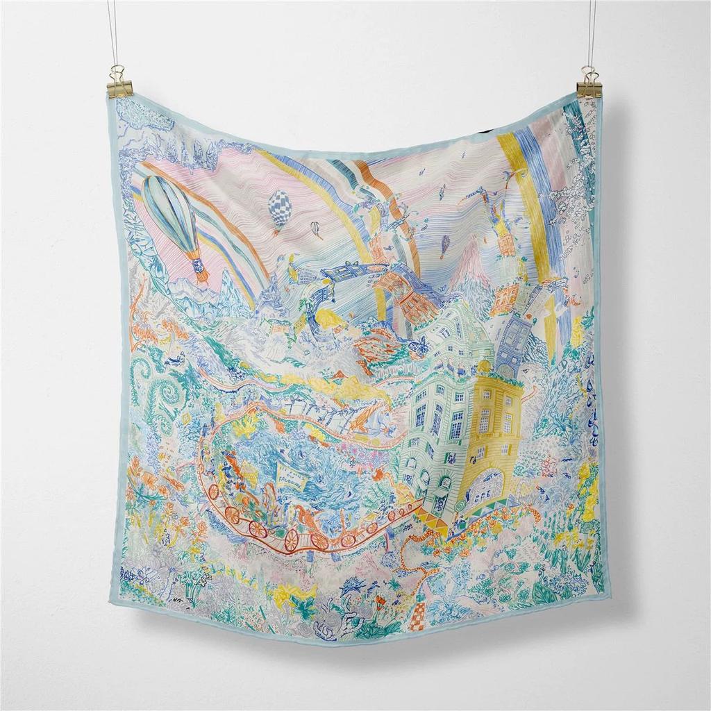 Printed Headband Scarf Women 53CM Twill Silk Decorative Handkerchief Collar Scarf