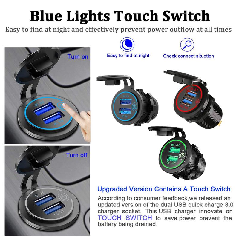 USB Outlet Dual 12V-24V USB Car Charger Waterproof Cigarette Lighter Socket Mount Power Adapter 5V 3.1A for Car Marine Boat