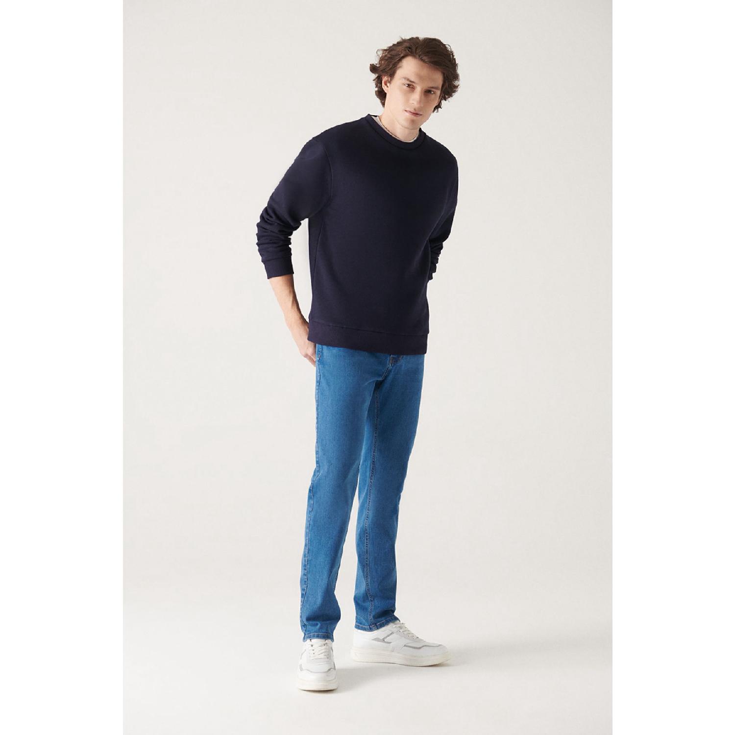 

Мужские синие зауженные джинсовые брюки из лайкры антикварного кроя E003529 33 синий