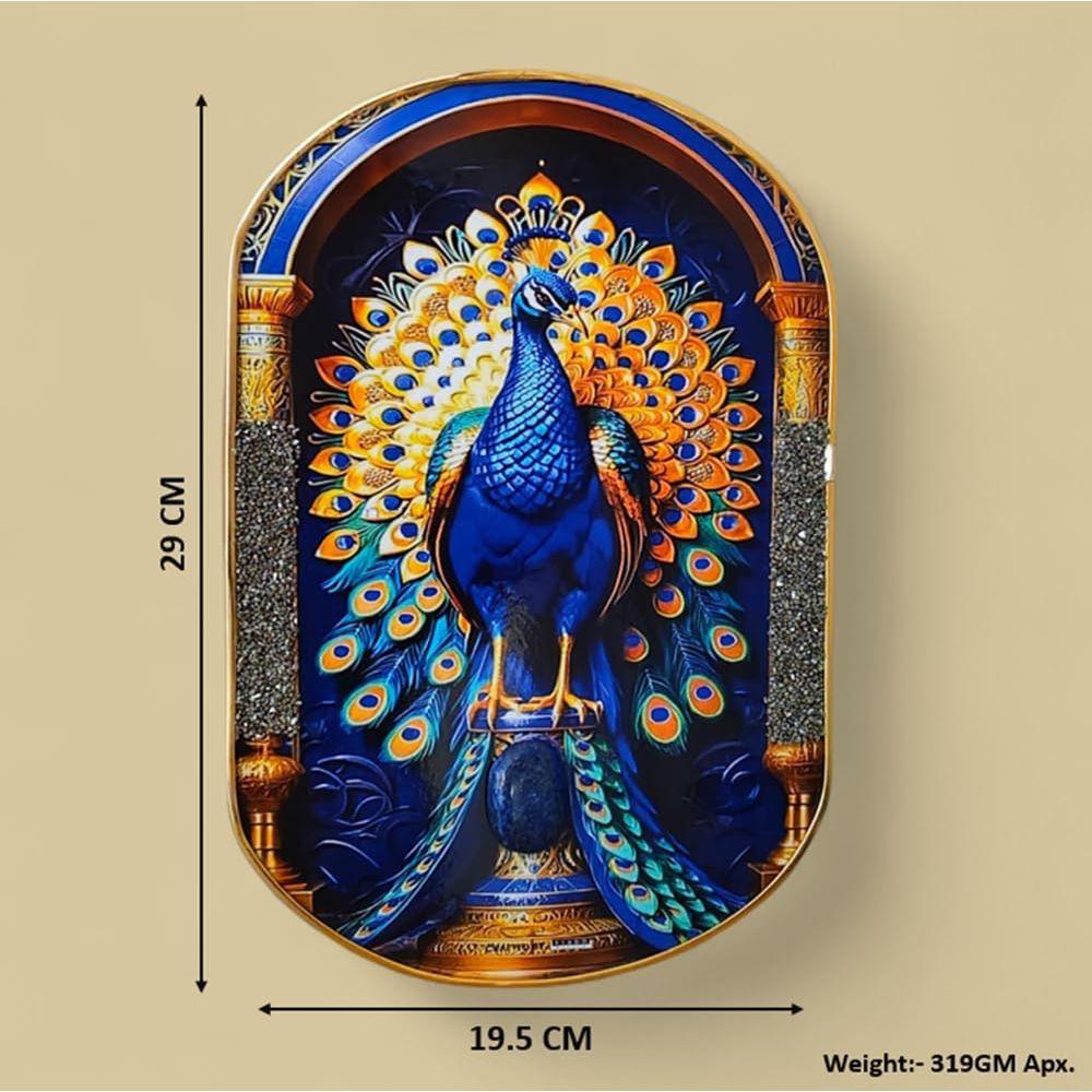 Certified Pyrite–Lapis Peacock Frame | Handcrafted Decorative Crystal Art Frame for Home & Office