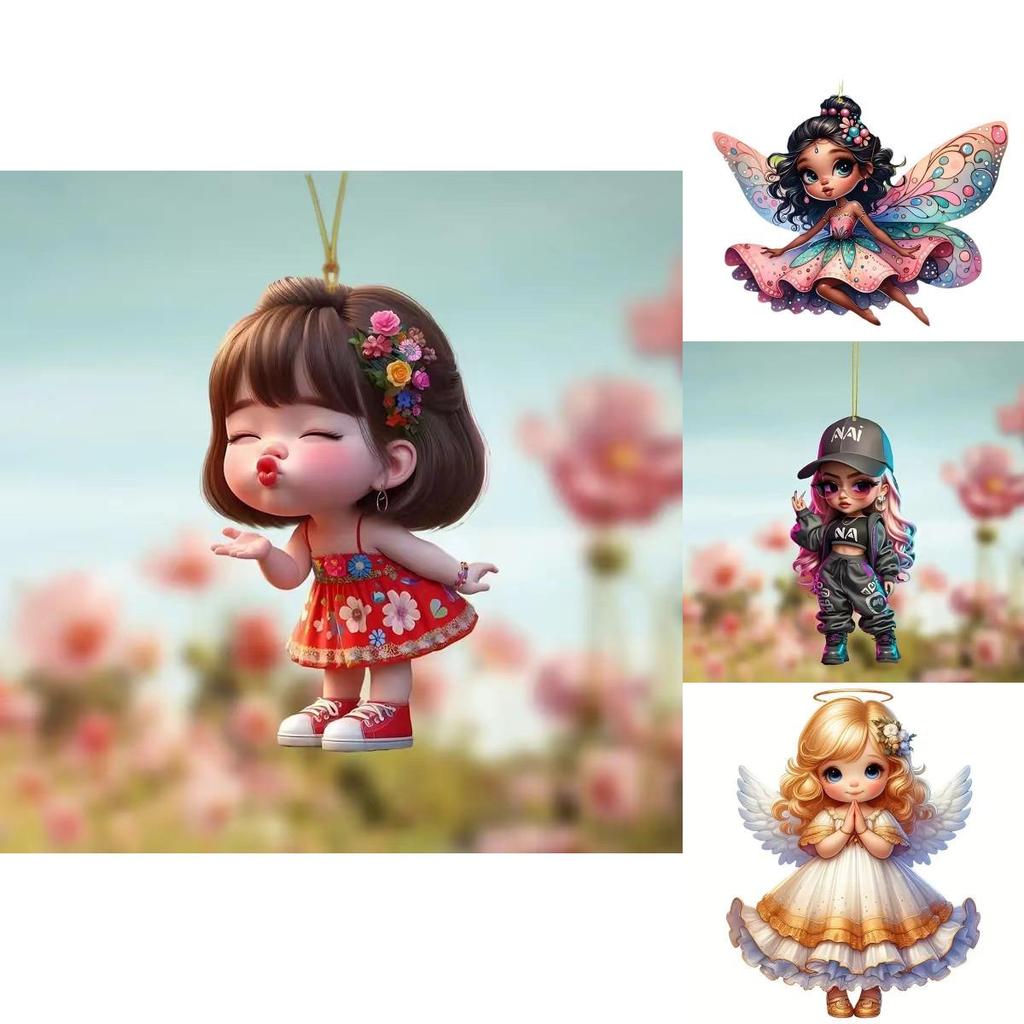 Car Mirror Hanging Acrylic Decorative Girl Series Cartoon Style For Vehicle Interior Decor