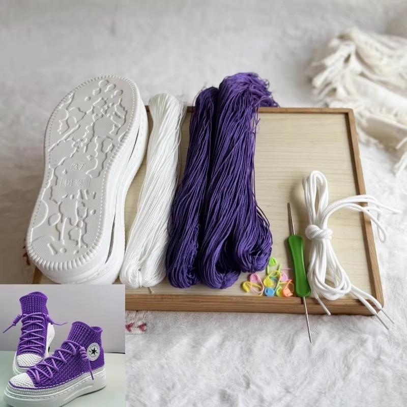 Ręcznie tkane letnie podeszwy haczykowe Podeszwy antypoślizgowe z gumy + pusta linia Ręcznie robione na drutach kapcie Krótkie buty DIY Buty szydełkowe Materiał