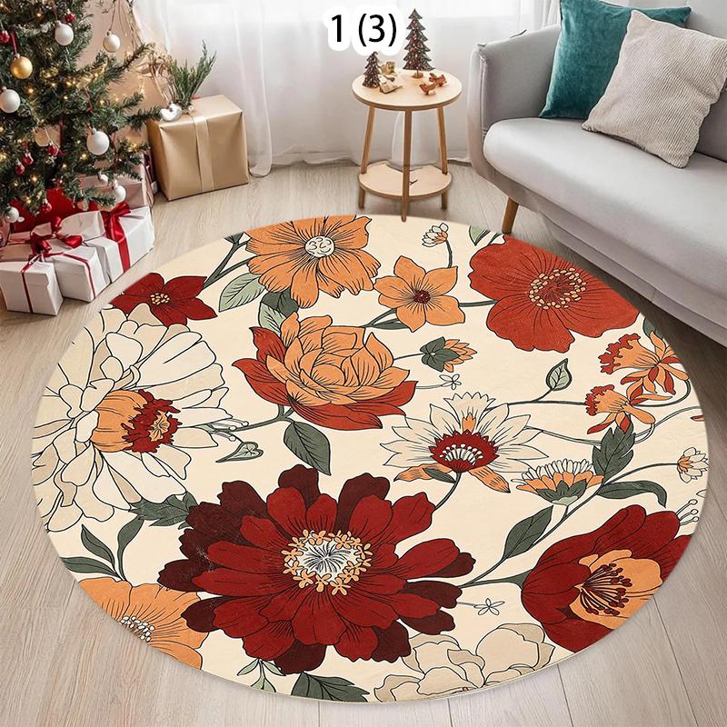 Elegant Floral Circular Carpet Living Rooms Bedrooms and Entrances Can Be Hand Washed and Used for Holiday Decoration Carpets