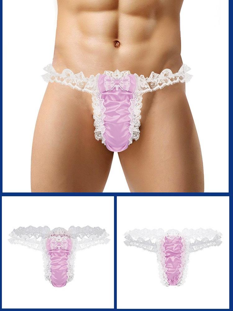 Valentines Day Underwear For Men Satin Lace Sexy Underwear Bow Girly Thong Sissy Panties Femboy Novelty Lingerie Crossdresser