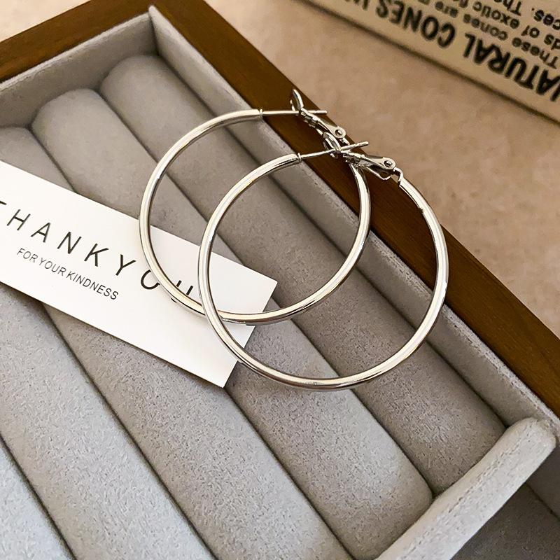 Silver Needle Cold Wind Round Ring Earrings European and American Simple Exaggerated Atmosphere Earrings Fashionable Versatile Design Sense Earrings