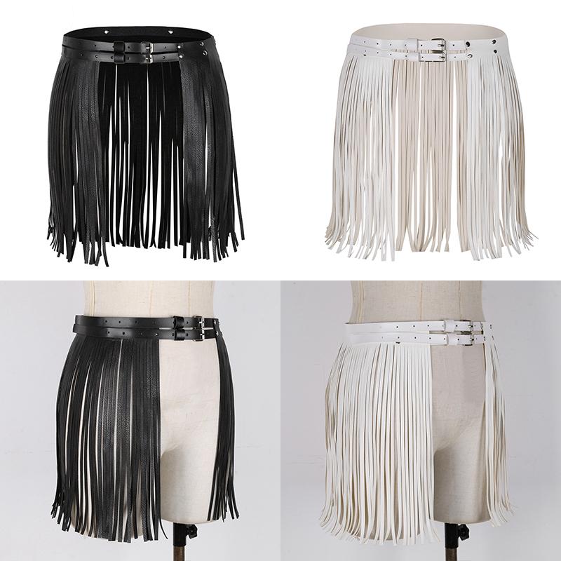 Women Adult Adjustable Faux Leather Waistband Fringe Tassel Skirt Belt Nightclub Costume Cosplay