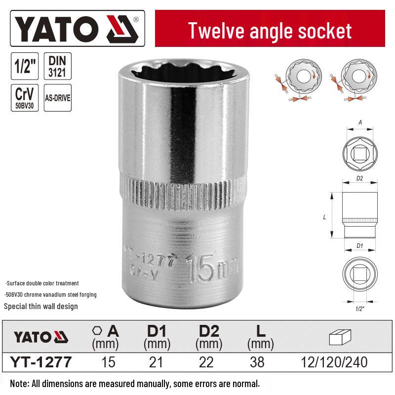 YATO 1/2" 12,5mm Kurzer 12-Kant-Steckschlüssel