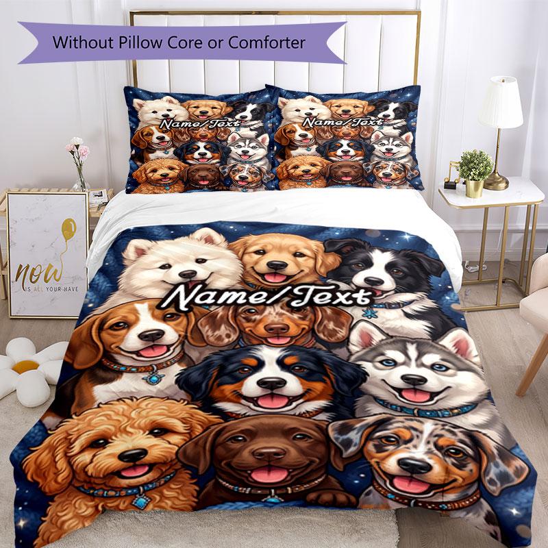 3PC Custom Name Puppy Portrait Collage Bedding Set Printed Bedding Set Duvet Cover Closure Includes 1 Duvet Cover & 217 Pillowcases for Bedroom