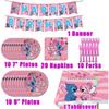 Pink Lilo and Stitch Birthday Party Supplies Set, Pink Theme Party Decoration Favors Includes Happy Birthday Banner, Tablecover