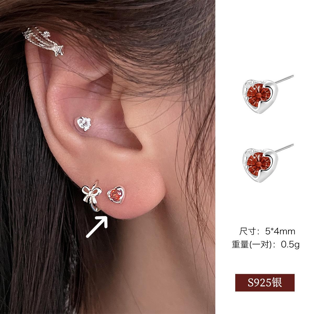 

925 sterling silver love stud earrings autumn and winter versatile sweet and cool style zircon earbone stud light luxury niche high-end earrings 925 silver