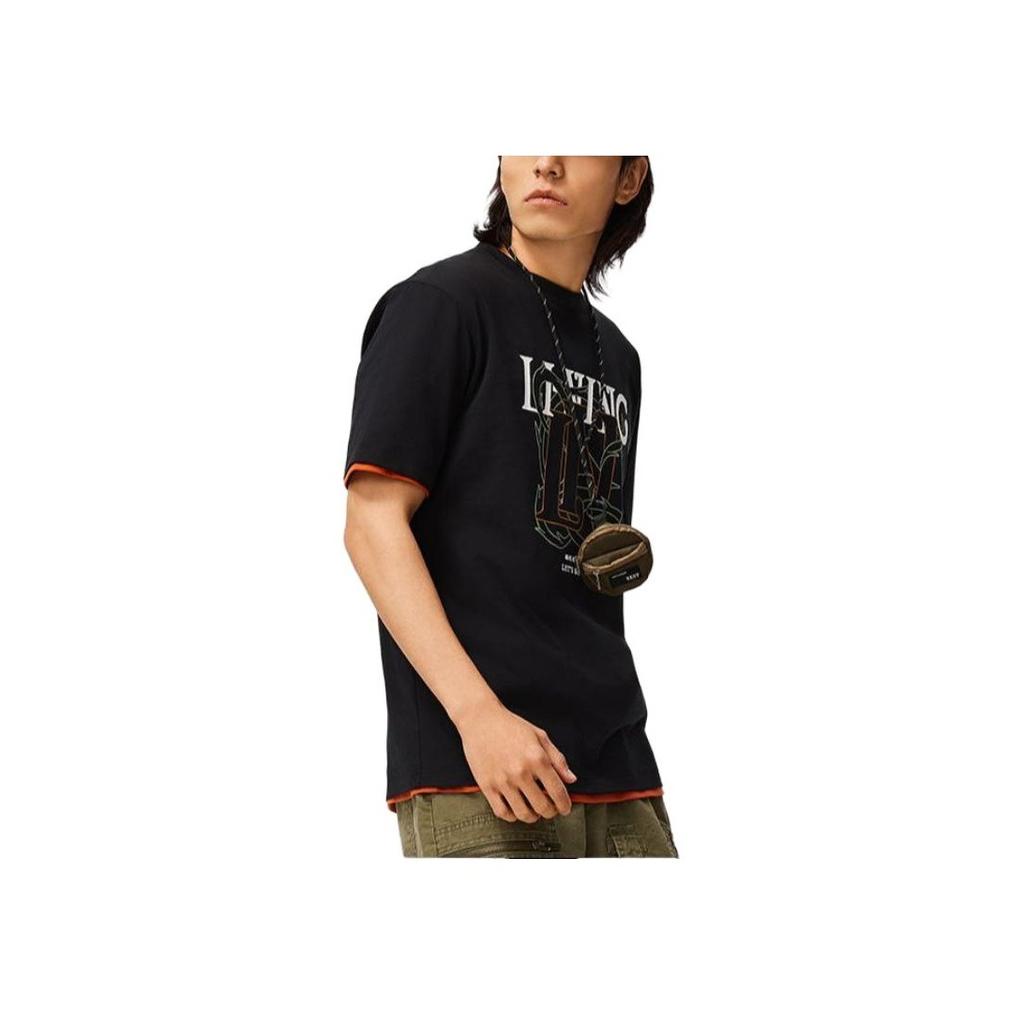 Li-Ning Letter Print Round Neck Pullover Short Sleeve T-Shirt Men Tops Black AHSU315-3