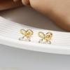 S925 Sterling Silver Inlaid Zircon Bow Screw Earrings Korean Simple Fashionable Sweet Temperament Earrings for Women