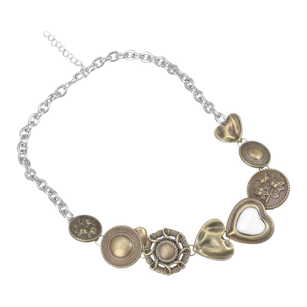 Vintage Brass Clavicle Chain Necklace for Women and Girls Punk Retro Style Brown Stone Pendant Neckchain Accessory