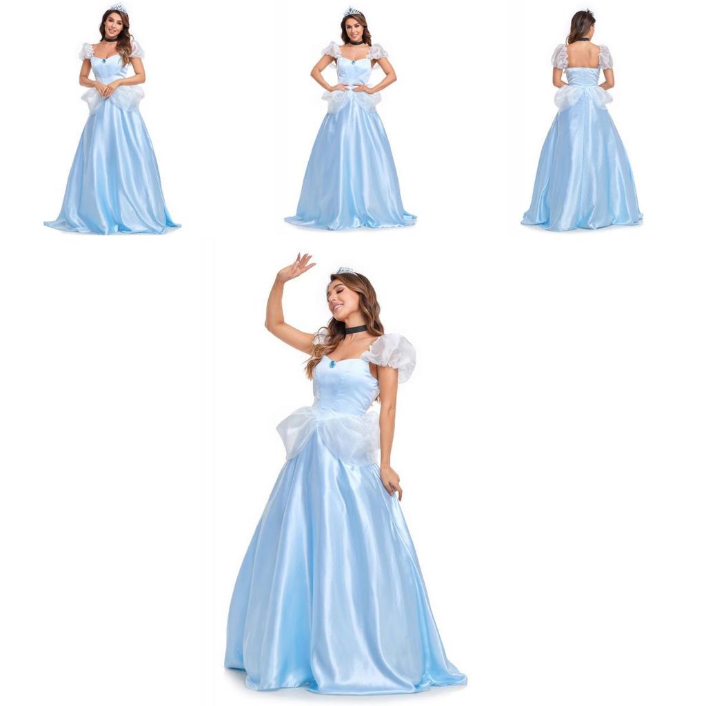 Stunning Adult Cinderella Princess Dress In Elegant Blue Polyester For Halloween Parties