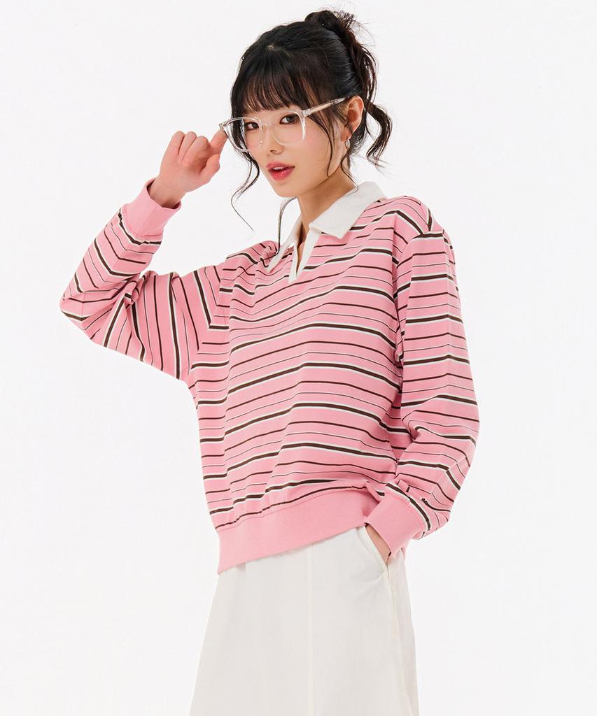 CHASECULT Women'S Striped Open Collar T-Shirt-Farg5166B0P