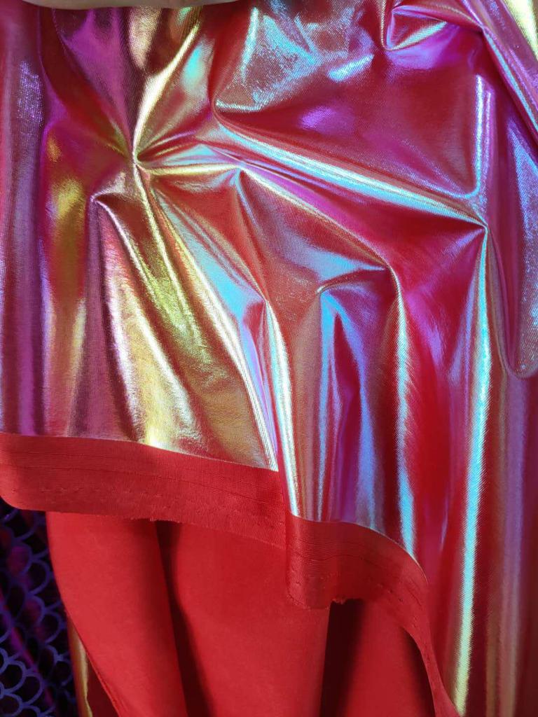 Buntes Laser-Fantasy-Elastik-Spandex-Gewebe für Bühnenkostüme mit Goldprägung