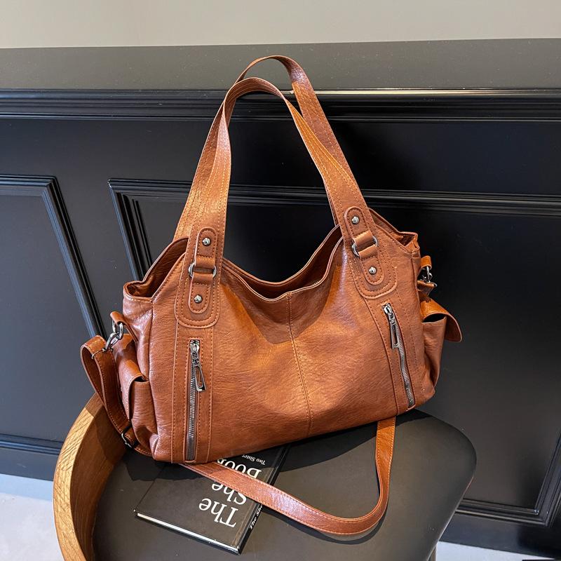2025 Trendy Women's Retro-Style Tote: Large Capacity, Simple, Versatile, Single Shoulder & Crossbody Handbag.