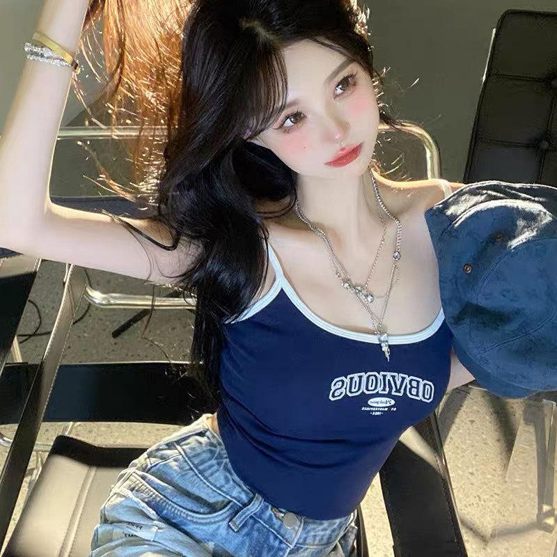 Alphabet Spice Sports Camisole Girly Girl with A Bra Pad Under The Undershirt To Prevent Exposure and Wear A Short Top