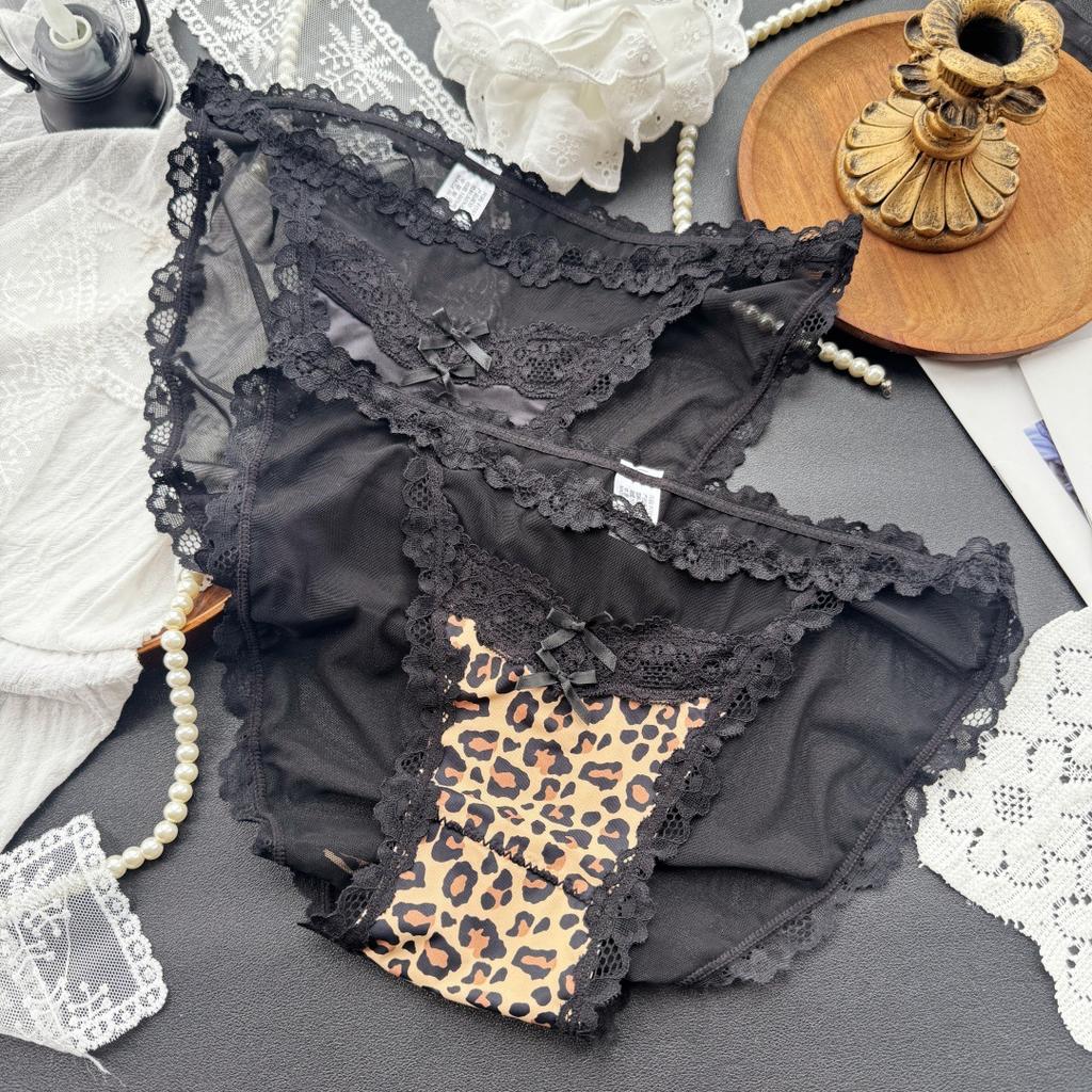 Ladies Spring and Summer Pure Desire Sexy Lace Leopard Print Mesh Briefs