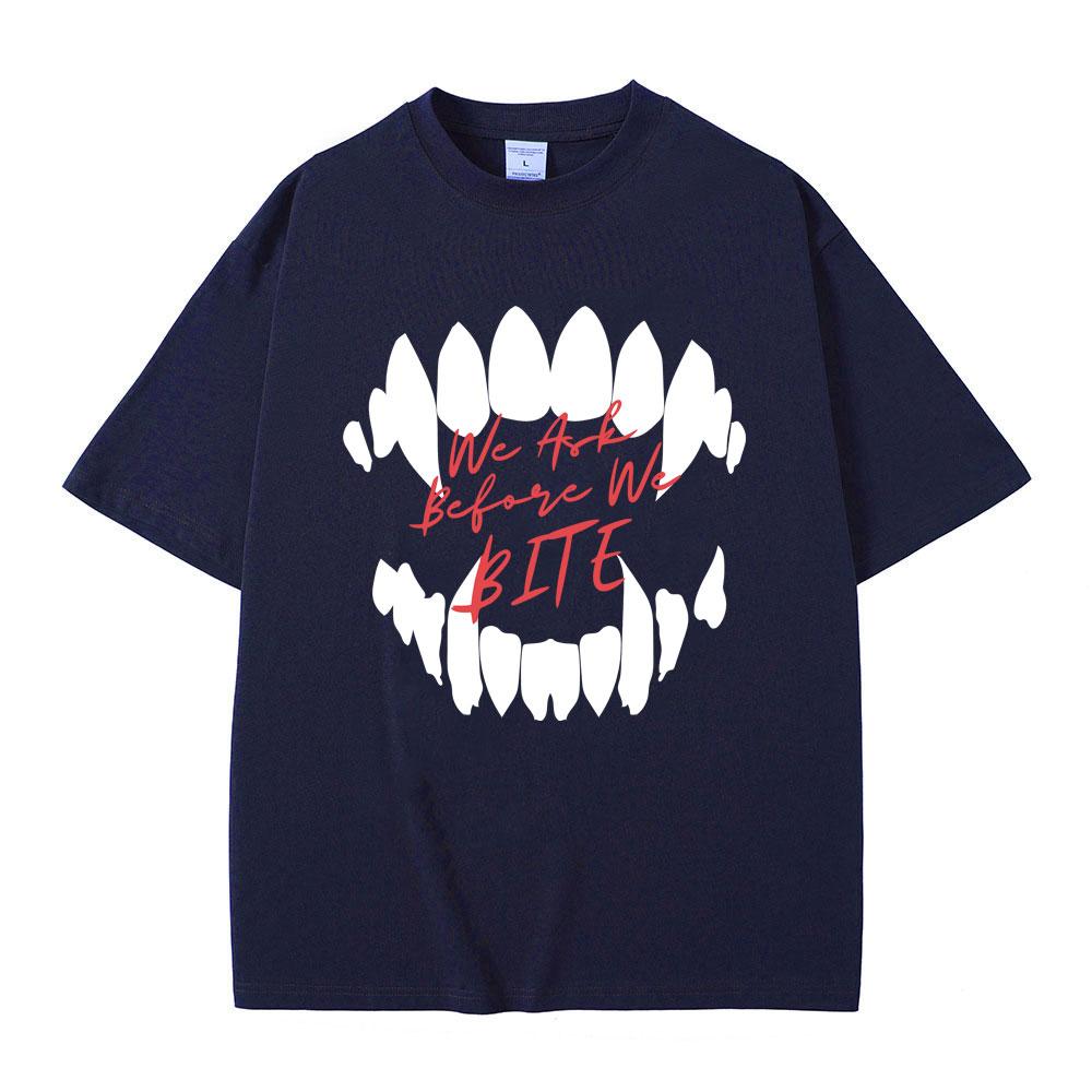 Game Baldurs Gate'3 Astarion We Ask Before We Bite Print T-shirt Men Hip Hop Vintage Gothic Tshirt Male Rock Oversized T Shirts