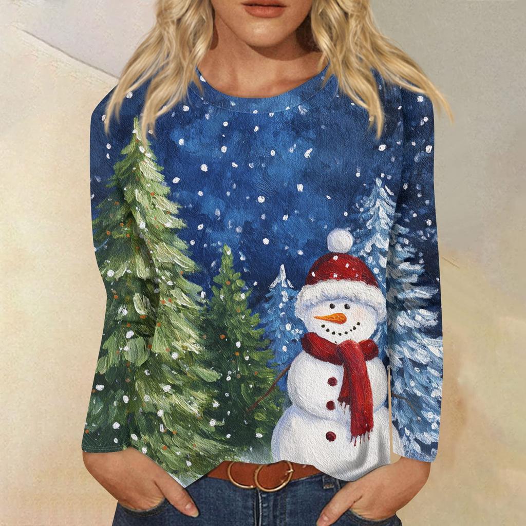 Women's Loose Comfortable Casual Fashion Round Neck Christmas Print Long Sleeve Hoodie