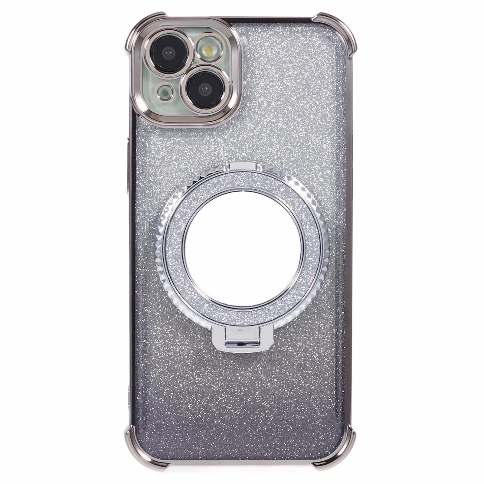 

For iPhone 13 Case Ring Kickstand Electroplating Glitter TPU Phone Cover with Mirror Grey