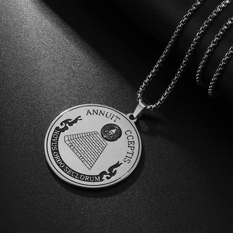 Ancient Egyptian Pyramid Pendant Necklace Providence Eye Trendy Stainless Steel Round Necklace Mens Necklace