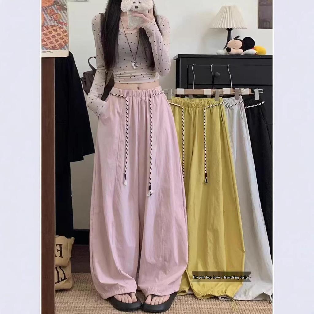 American Style Drawstring Wide Leg Sweatpants - Spring/Summer 2026 Dopamine Drapey Elastic Waist Casual Pants
