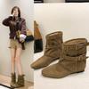 Autumn new American Spice Girl rivet inner height increase pointed trousers short boots women's western cowboy boots Martin boots