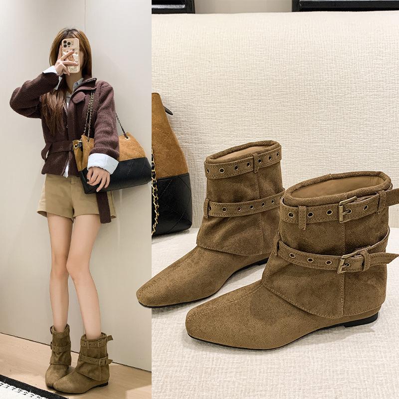 Autumn new American Spice Girl rivet inner height increase pointed trousers short boots women's western cowboy boots Martin boots