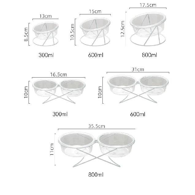 Cat Glass Food Water Bowl Elevated Small Dog Double Drinking Eating Bowls Pet Transparent Feeding Basin with Stand