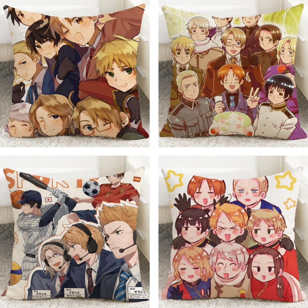 Anime Hetalia World Stars Cushion Cover Cushion Covers Natural Linen Breathable Sofa Bedroom Decor Pillowcase