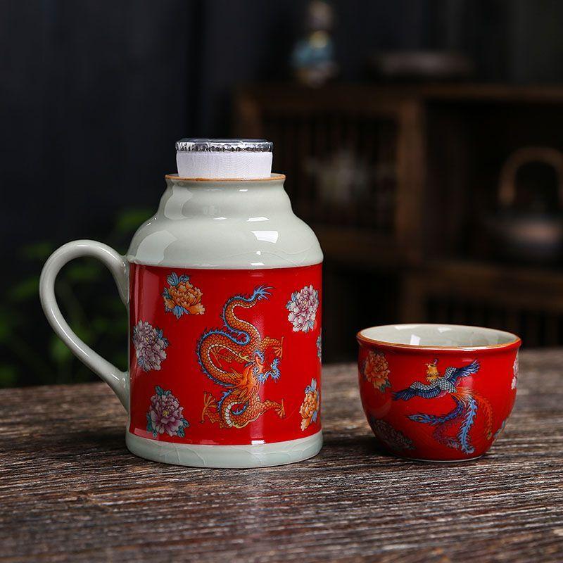 Ancient Pottery Clay Small Warm Pot Home with Cover Teapot Teacup Large Capacity Blue and White Ceramic Stewed Teacup Lovers Cup