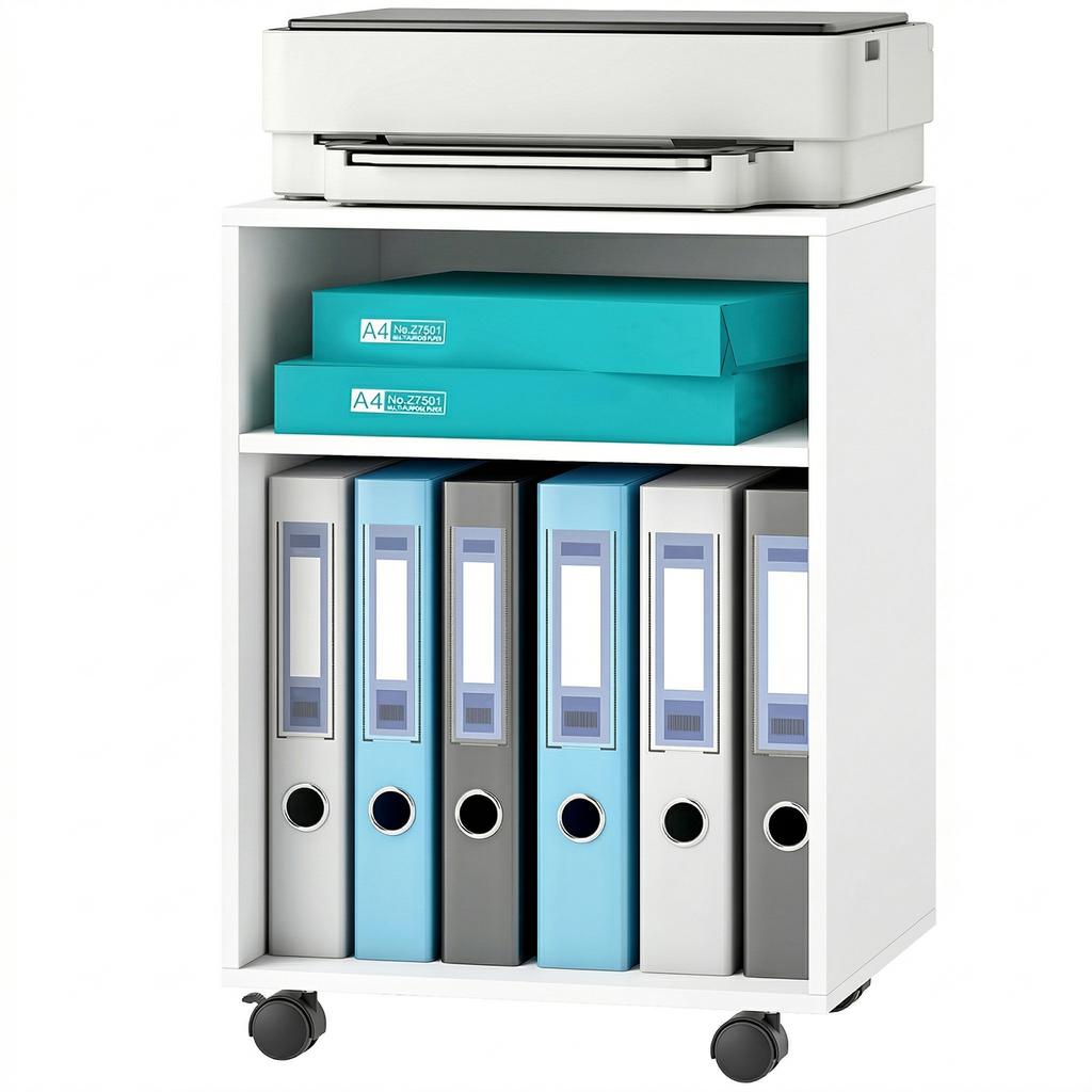 Printer Stand Printer Table with 2 Open Shelves, Lockable Casters for Office Home Fax Scanner 40 X 35 X 56 Cm White