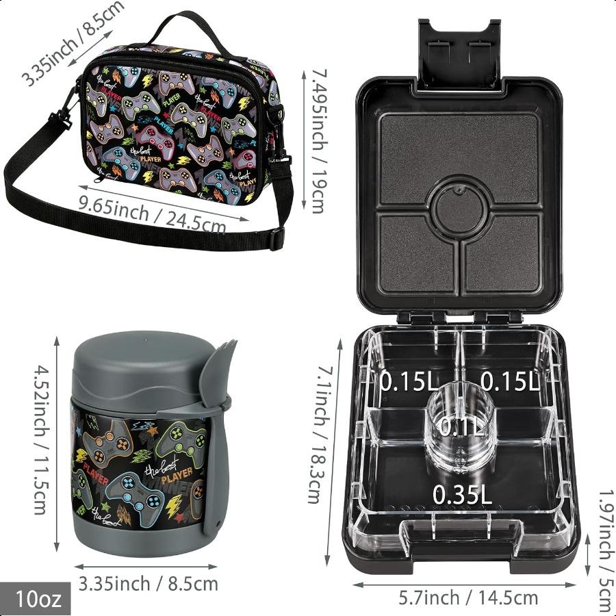 

Набор ланч-боксов Bento для с термосом для супа 10 унций, герметичные контейнеры для ланча с 4 отделениями, термос для горячей еды и изолированный Л United States