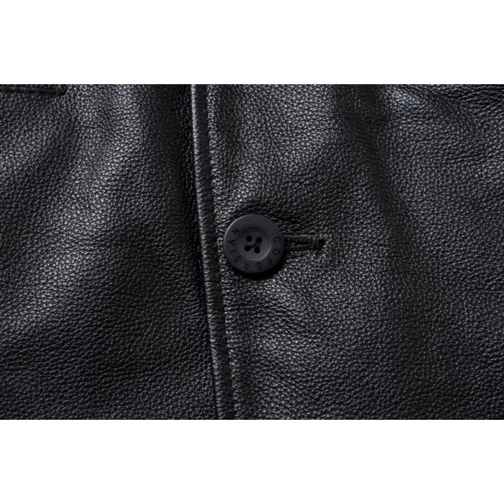 Giacca da guardia classica cinese di taglia lunga in vera pelle di mucca da uomo, cappotti primaverili ed autunnali, giacca in pelle da uomo