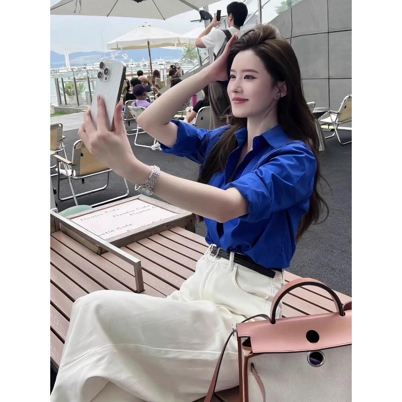 Lapel Shirt For Women Korean Style Fashionable Spring Summer Casual Brightening Sun Protection Shirt