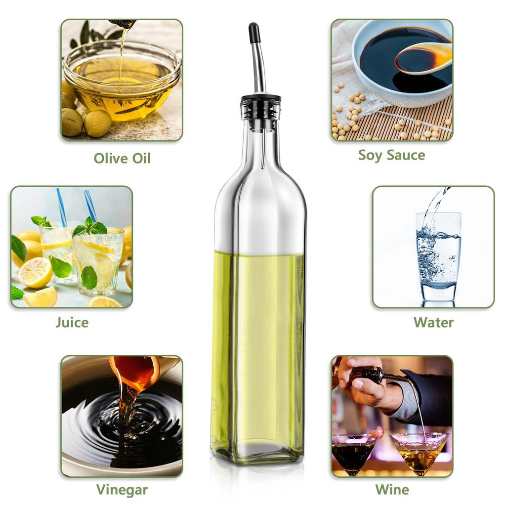 Olive Oil Dispenser Bottle, 2 Pcs Glass Dispenser Set with 2 Stainless Steel Pourers, 4 Labels and 1 Funnel Bottles for Kitchen